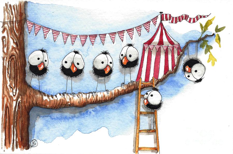 Crow Painting - Its a circus up there by Lucia Stewart