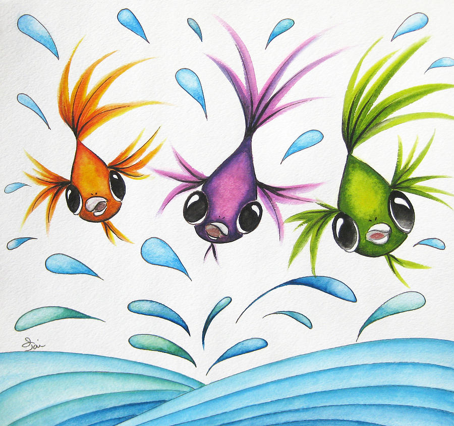 Fish Painting - Its A Fun World Out There by Oiyee At Oystudio
