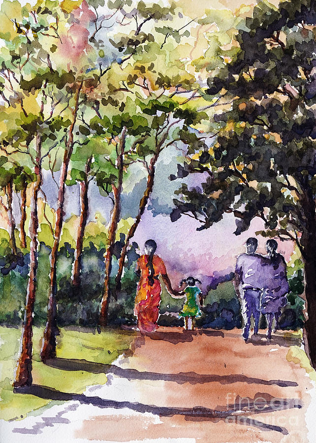 Evening Walk Painting by Aparna Pottabathni