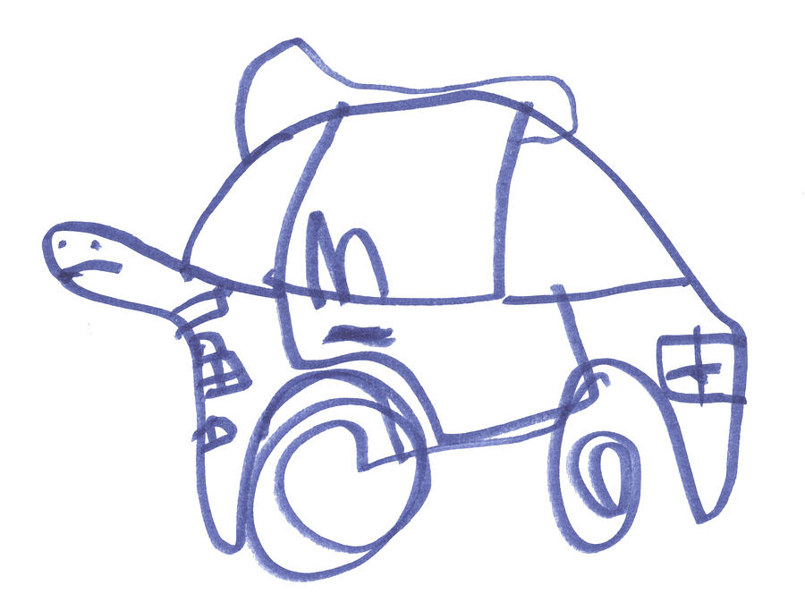 Turtle Drawing - Its a Turtle Car by Junicorn T