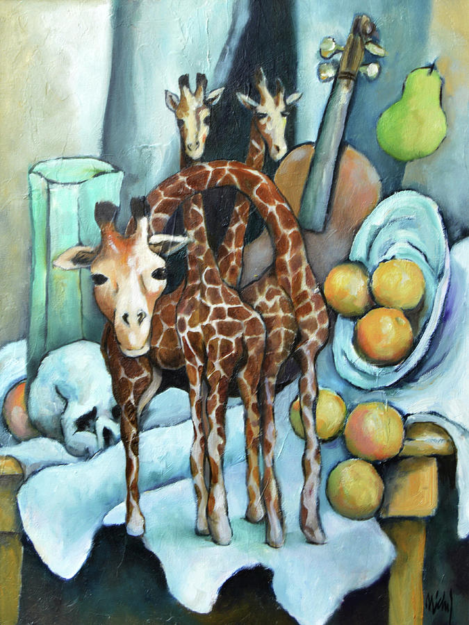 Its Still Life with Giraffes Gawking Painting by Pic Michel