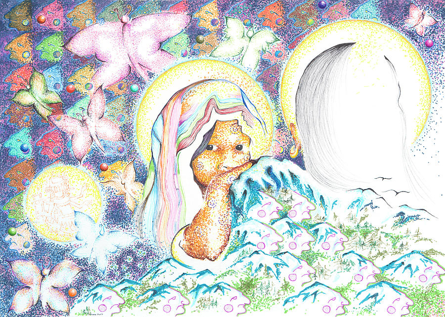 Itzpapalotl y la joven virgin Drawing by Doug Johnson
