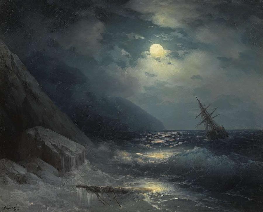 Ivan Konstantinovich Aivazovsky Moonlit Landscape with a Ship 1881 ...
