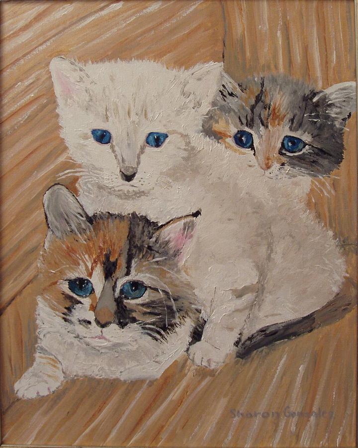 Cat Painting - Ivy Iris and Dixie by Sharon  De Vore
