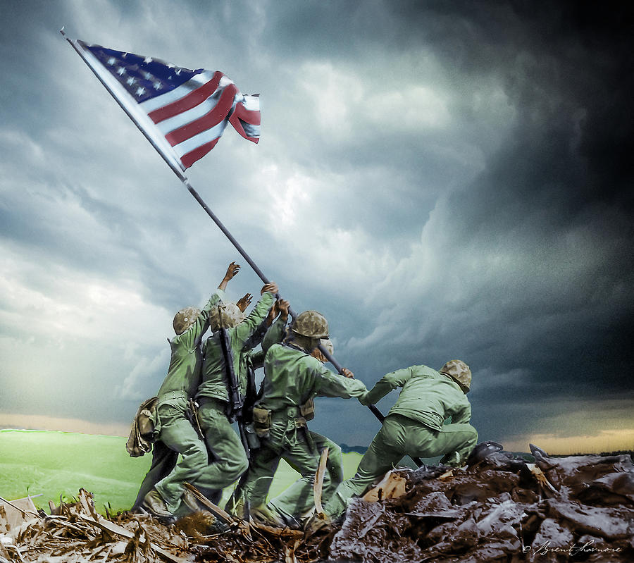 Iwo Jima 2nd Flag Raising Restored Photograph by Brent Shavnore