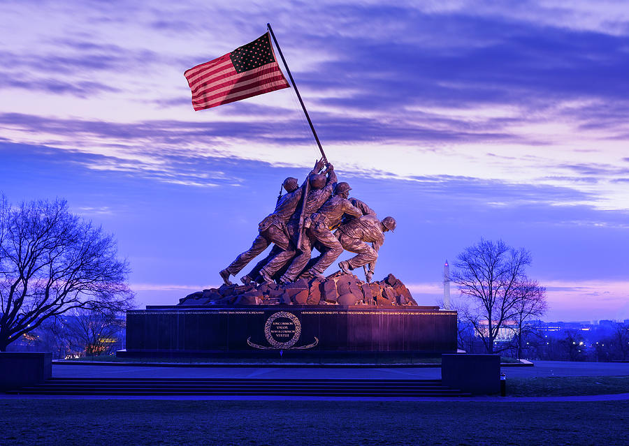 Iwo Jima Memorial at dawn as sun rises Photograph by Steven Heap