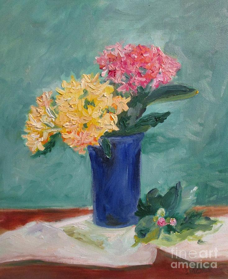 Ixora in a Blue Vase Painting by Barbara Moak