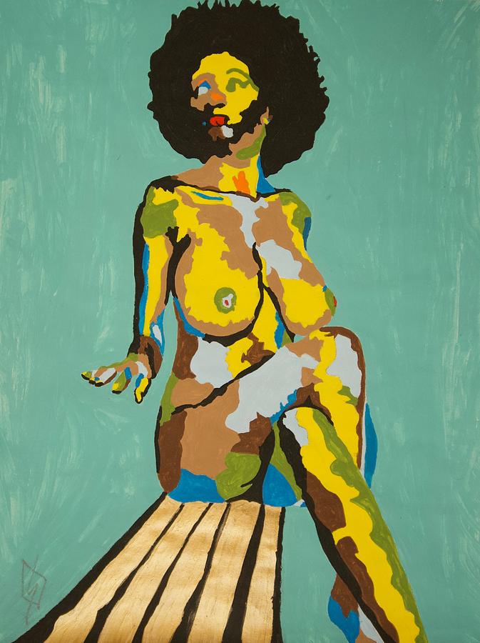 Squatting Ebony Nude Acrylic Print By Stormm Bradshaw