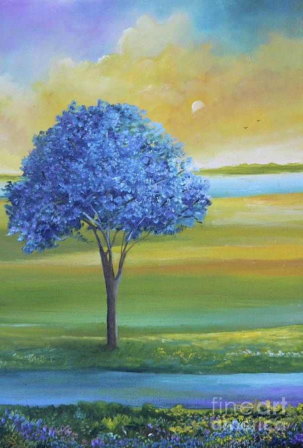 Jacaranda Azul, oil on canvas 16x12x1.5in Painting by Alicia Maury