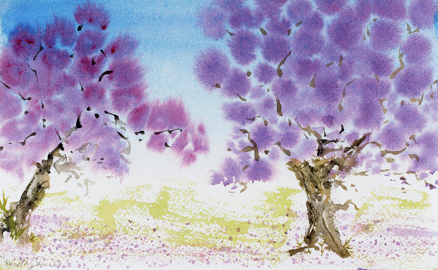 Jacaranda trees blooming in Buenos Aires, Argentina Painting by Dorothy Darden