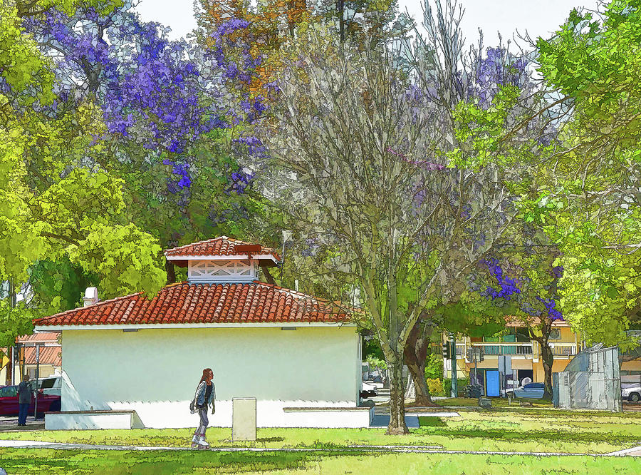 Tree Digital Art - Jacarandas In The Park Painterly by Linda Brody