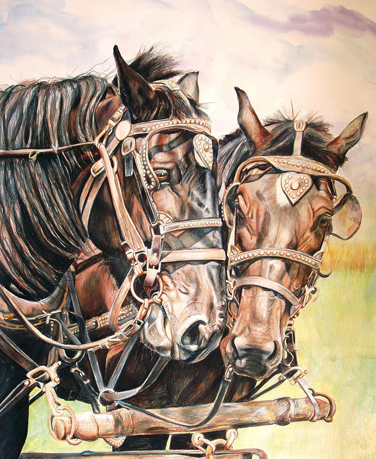 Farm Animals Painting - Jack and Joe Hard Workin Horses by Toni Grote