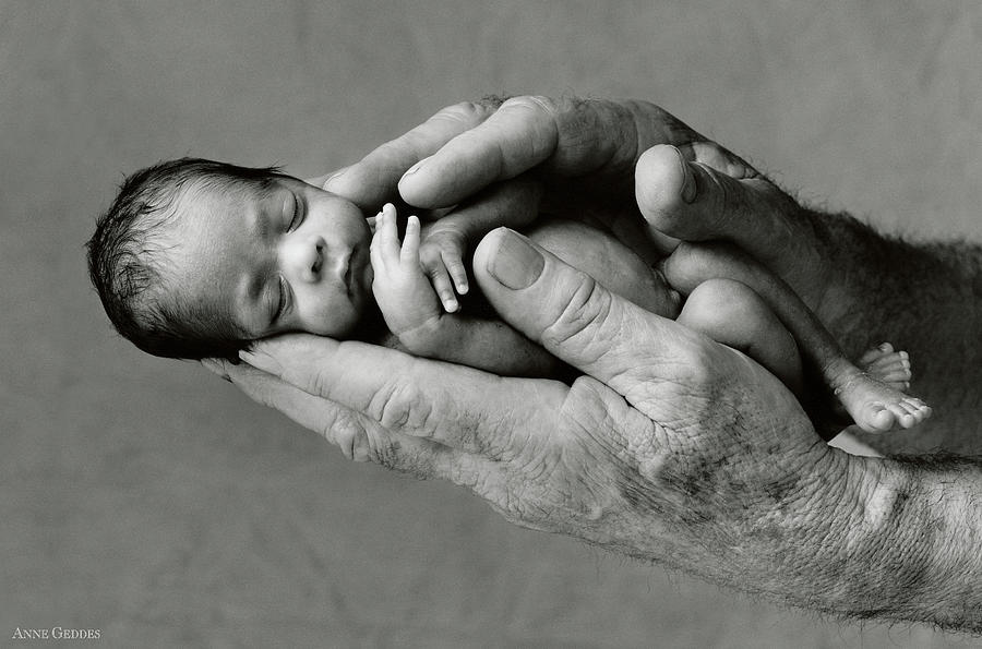 Black And White Photograph - Jack holding Maneesha by Anne Geddes