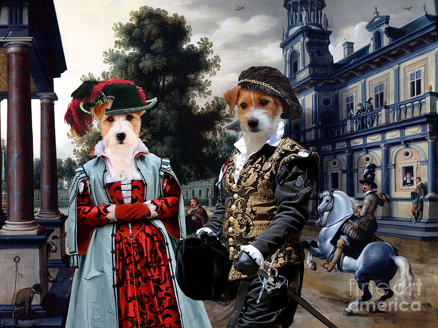 Jack Russell Terrier Art Canvas Print - -Figures in a Palace Garden Painting by Sandra Sij