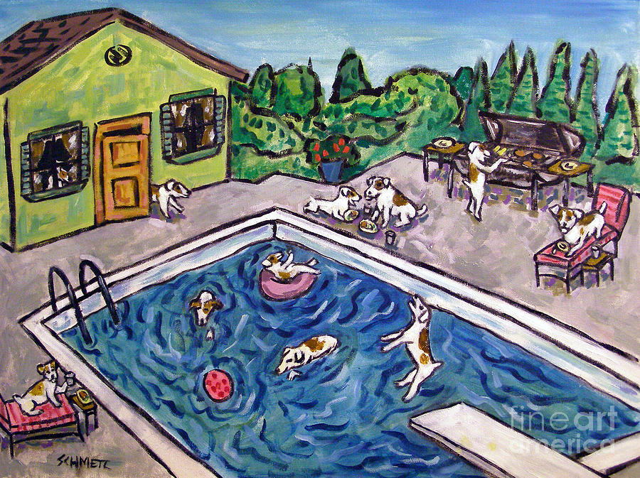 Dog Painting - Jack Russell Terrier Pool Party by Jay  Schmetz