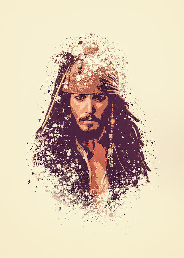 Pirates Of The Caribbean Painting - Jack Sparrow splatter painting by Milani P