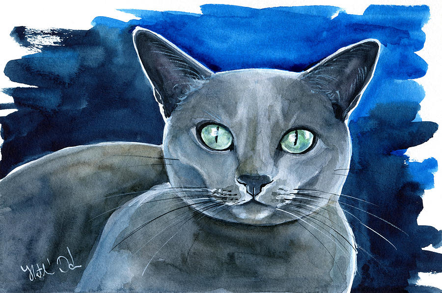 Jackpot - Russian Blue Cat Painting Painting by Dora Hathazi Mendes