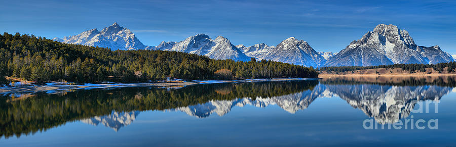 Jackson Lake Fall Reflection Panorama Photograph by Adam Jewell