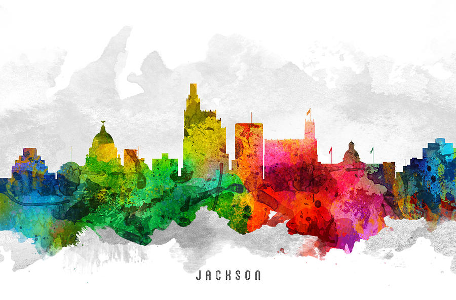 Skyline Painting - Jackson Mississippi Cityscape 12 by Aged Pixel