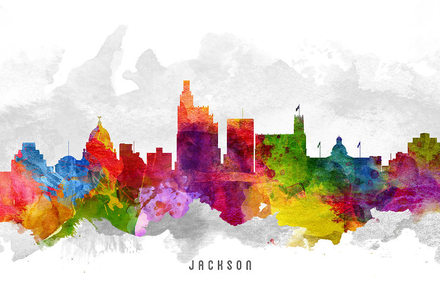 Skyline Painting - Jackson Mississippi Cityscape 13 by Aged Pixel