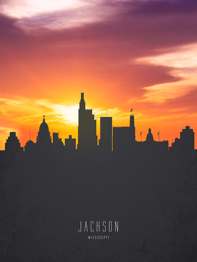 Skyline Painting - Jackson Mississippi Sunset Skyline 01 by Aged Pixel