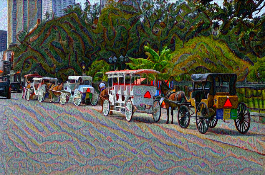 Jackson Square Horse and Buggies Painting by Bill Cannon