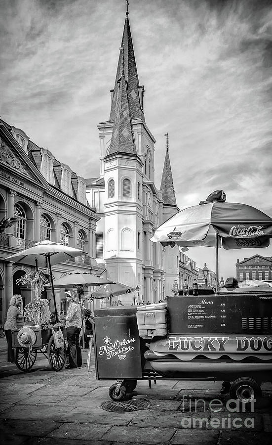 Jackson Square Scene New Orleans - BW  Photograph by Kathleen K Parker