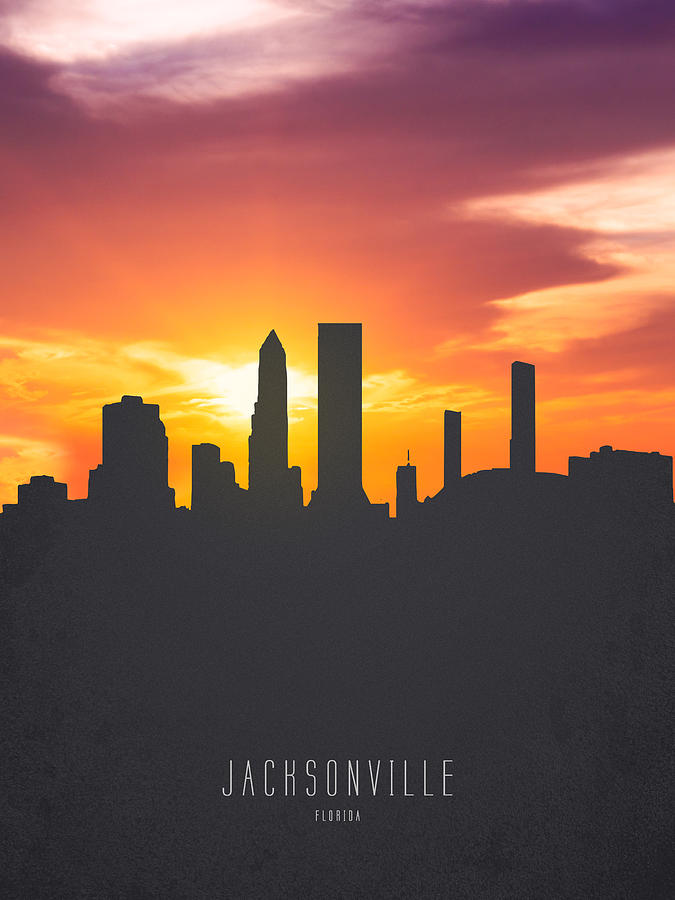 Jacksonville Painting - Jacksonville Florida Sunset Skyline 01 by Aged Pixel