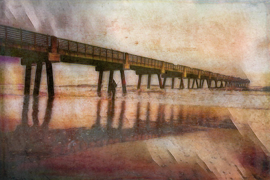 Jacksonville Pier at Sunrise Textured Painting Photograph by Debra and Dave Vanderlaan