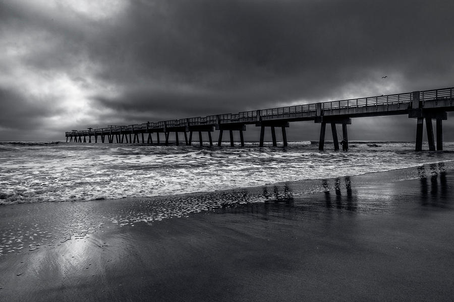 Jacksonville Pier in the Fog at Dawn Black and White Photograph by ...