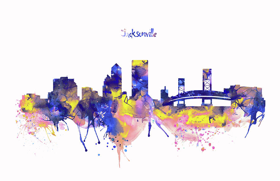 Jacksonville Skyline Silhouette Painting by Marian Voicu