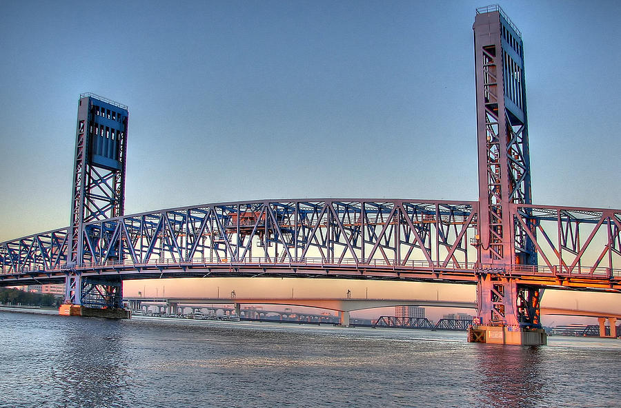 Jacksonvilles Blue Bridge at Sunrise Photograph by Farol Tomson