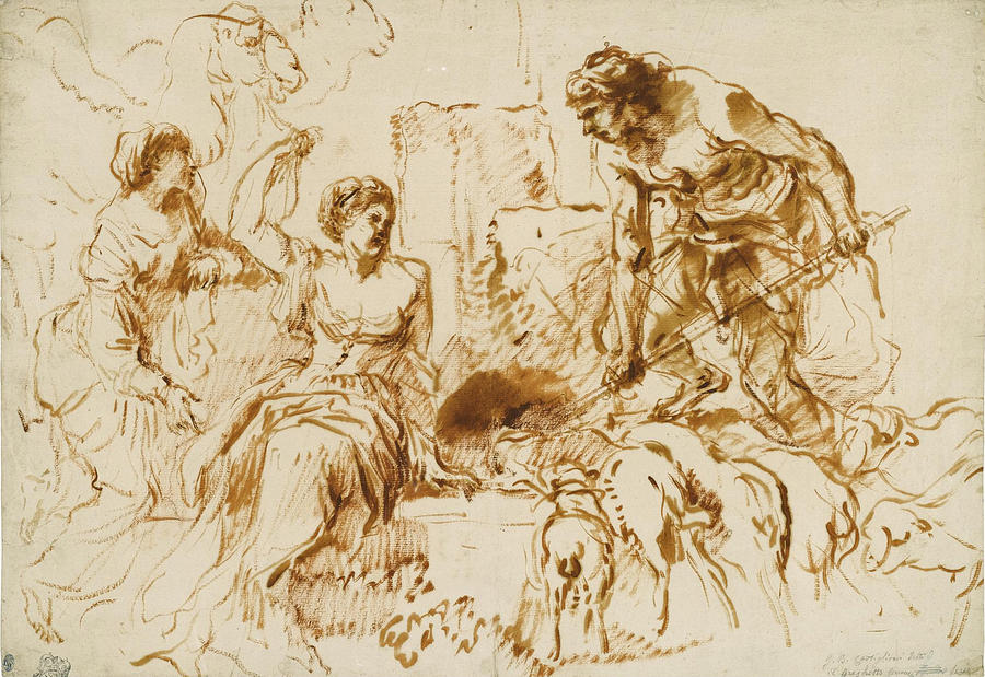 Jacob and Rachel at the Well Drawing by Giovanni Benedetto Castiglione
