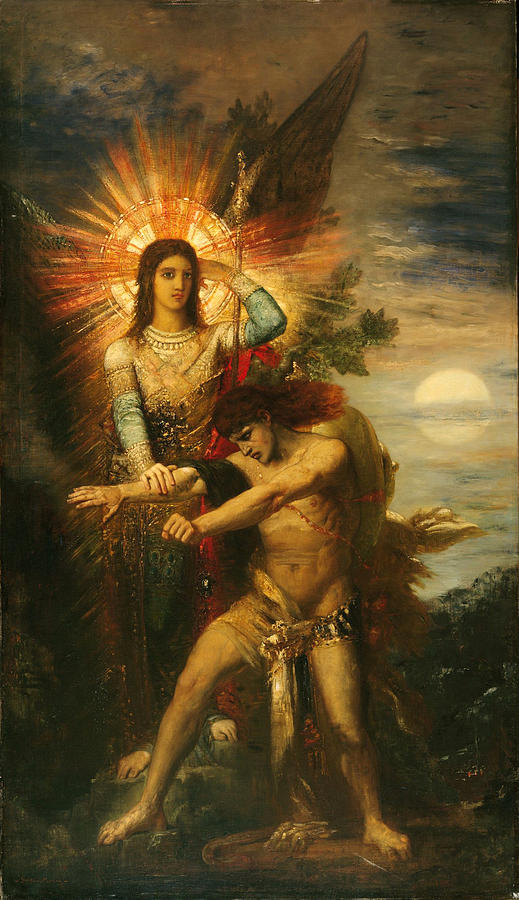Jacob and the Angel Painting by Gustave Moreau