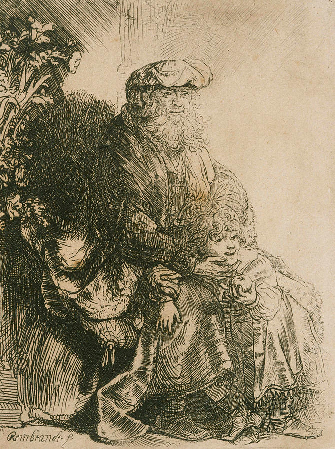 Jacob Caressing Benjamin Relief by Rembrandt