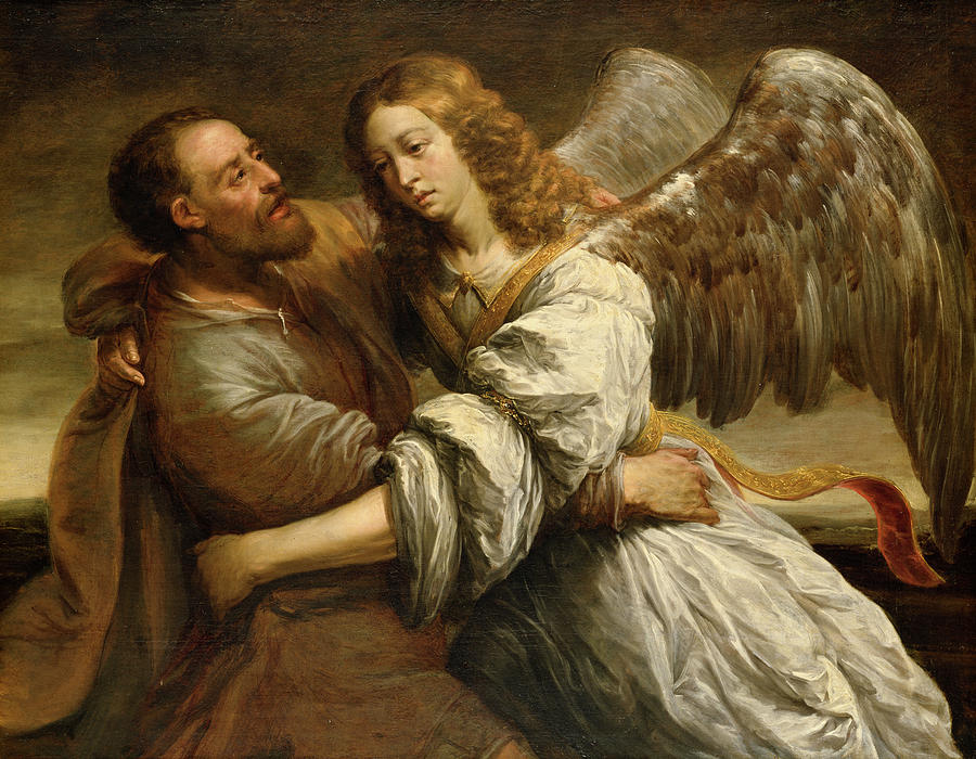 Genesis Painting - Jacob Fighting the Angel by Jurgen Ovens
