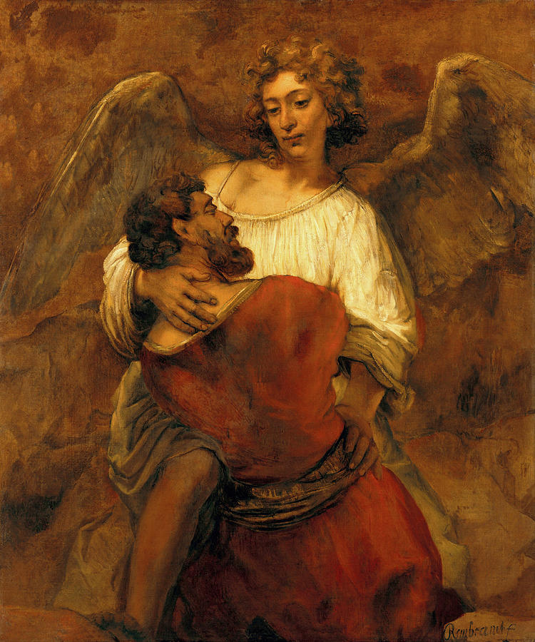 Jacob Wrestling with the Angel Rembrandt 1659 Painting by Movie Poster Prints