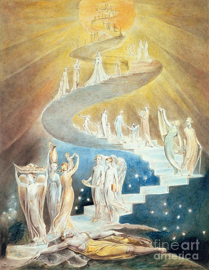 Jacobs Ladder Painting by William Blake