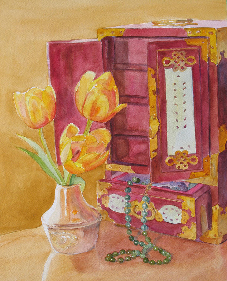 Jade and Tulips II Painting by Jenny Armitage
