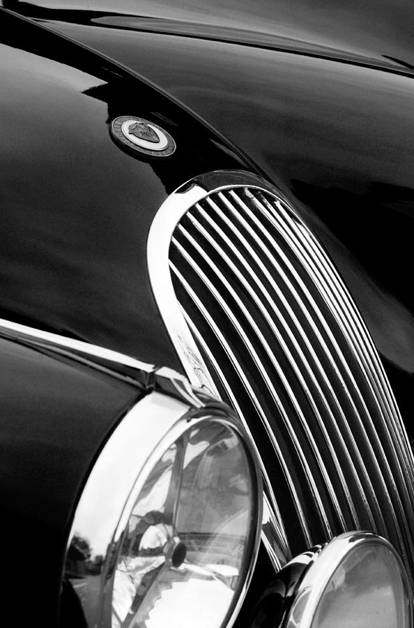 Jaguar Grille black and white Photograph by Jill Reger
