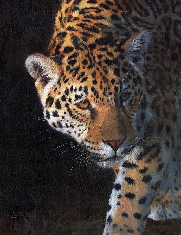 Jaguar Portrait Painting by David Stribbling