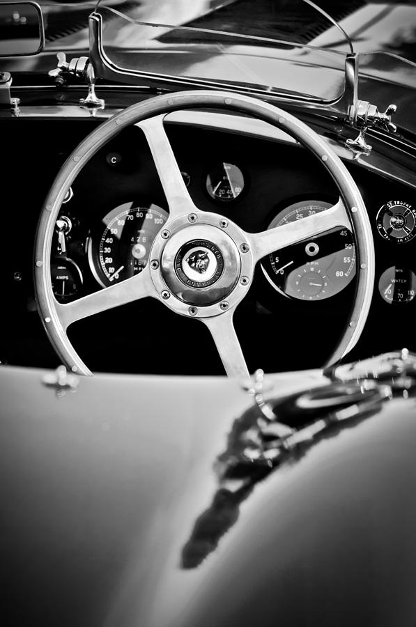 Jaguar Steering Wheel -0797bw Photograph by Jill Reger