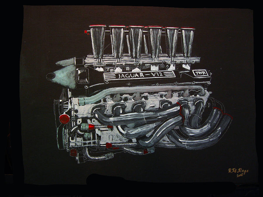 Jaguar V12 TWR Engine Painting by Richard Le Page