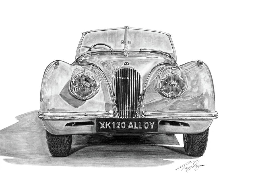 XK120 Jaguar Drawing by Dave Tobaben - Pixels