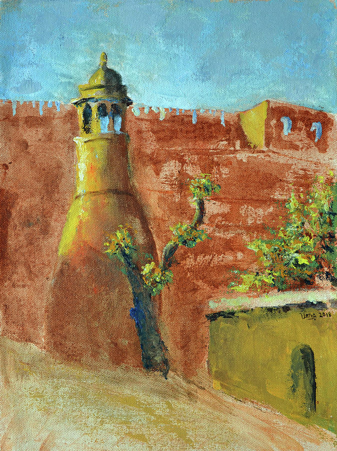 Jaisalmer 6 - Golden Fortress - Near the entrance Painting by Uma Krishnamoorthy