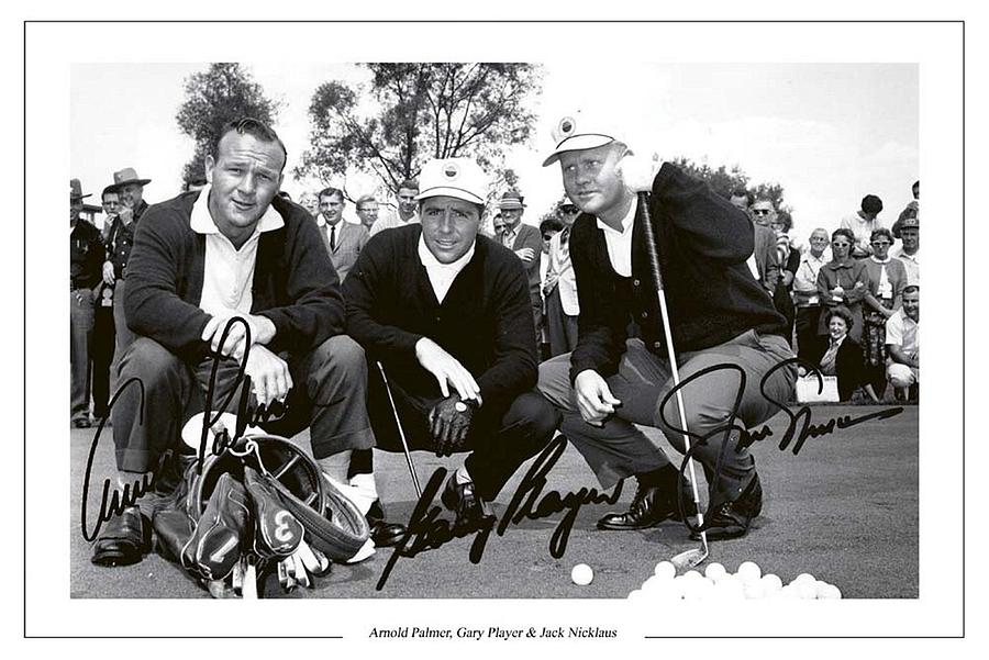 The Masters Augusta Photograph - Jack Nicklaus, Gary Player and Arnold Palmer 1962 Masters by Peter Nowell