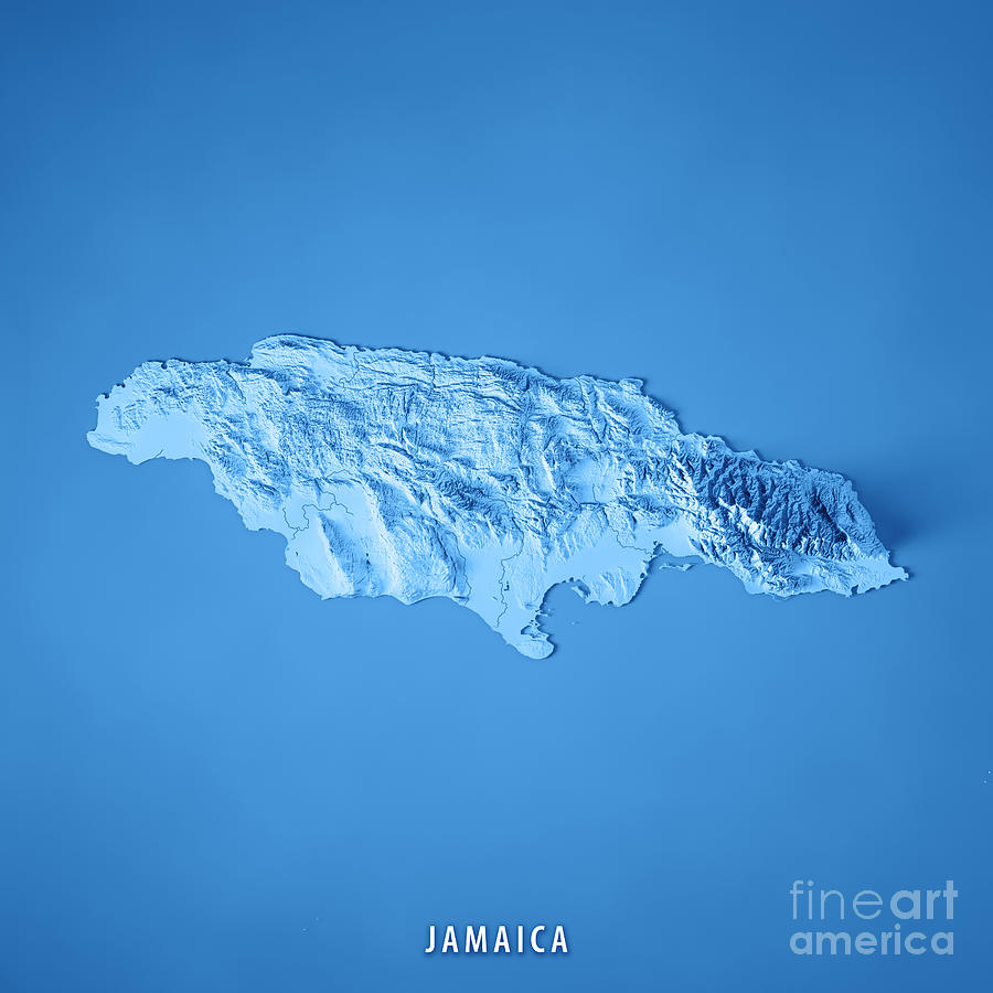 Map Digital Art - Jamaica 3D Render Topographic Map Blue Border by Frank Ramspott