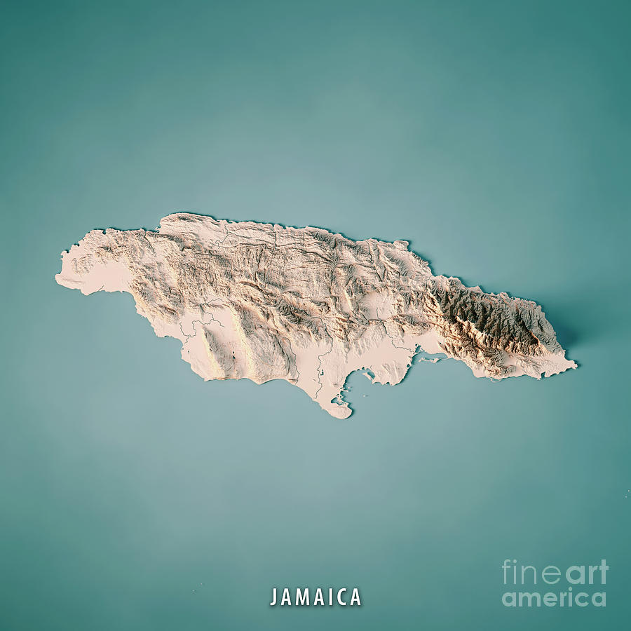 Jamaica 3D Render Topographic Map Neutral Digital Art by Frank Ramspott - Pixels Merch