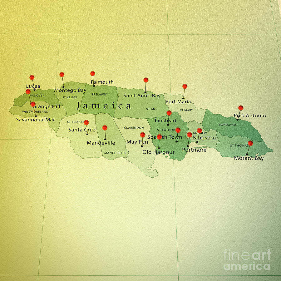 Jamaica Map Square Cities Straight Pin Vintage Digital Art by Frank Ramspott