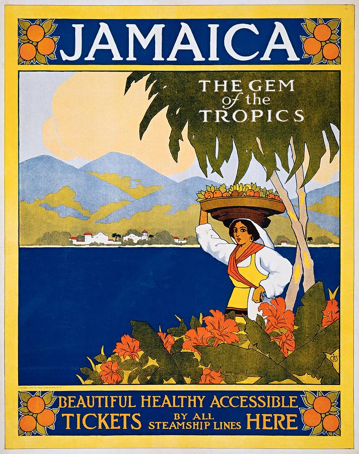 Jamaica, the gem of the tropics, Thomas Cook travel poster, 1910 Painting by Vincent Monozlay